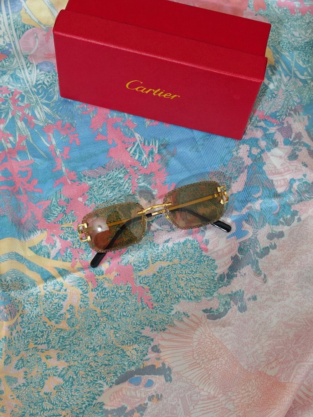 Cartier Rimless Cut Lens Sunglasses CT00696 Gold Tone 55□18-142